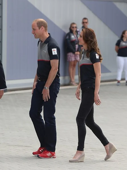 Prince William and Catherine Duchess of Cambridge visit Land Rover BAR. Kate Middleton wore MINT VELVET Mink Grace Suede Wedge