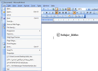 Menu New berfungsi  untuk menghasilkan lembar kerja gres Fungsi Menu File Ms Word 2003