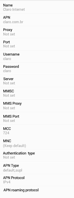 Configuração APN Claro no Android / HTC/ Galaxy Configuração APN Claro no Android / HTC/ Galaxy