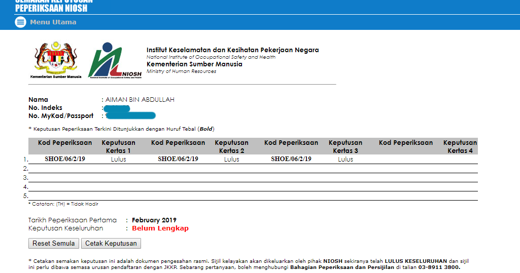 semak keputusan peperiksaan jkkp Wendy Black