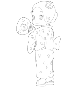 【フリー素材】花火「浴衣」| season stock iroha ぬりえ大好き!: 浴衣女の子のぬりえ