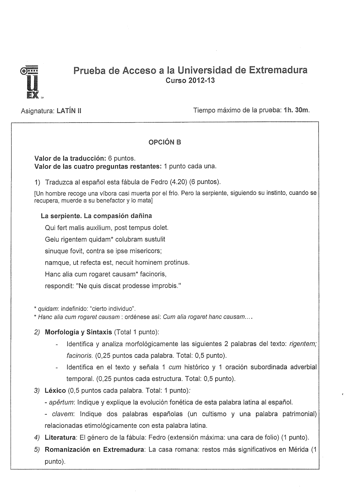 DEPARTAMENTO DE LATÍN. IES RAMÓN CARANDE Examen de Selectividad