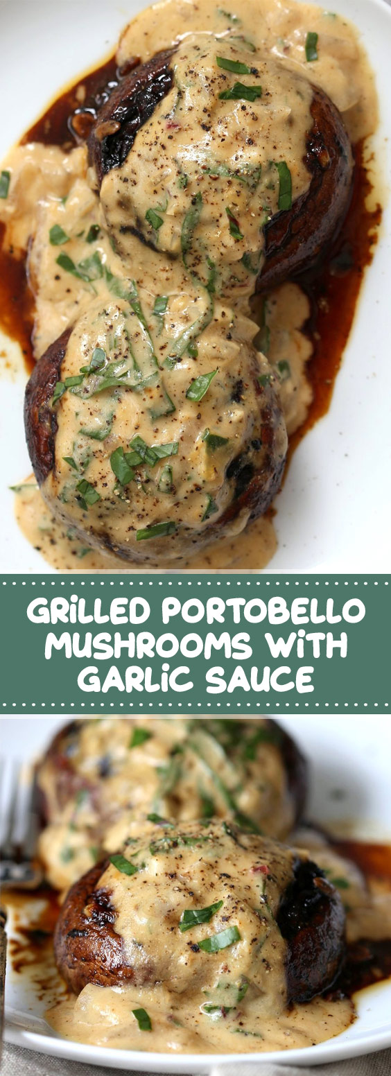 Grilled Portobello Mushrooms with Garlic Sauce vegan FAMOUS RECIPES