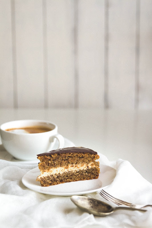 Milk and Honey Hazelnut Olive Oil Cake with Coffee Cream