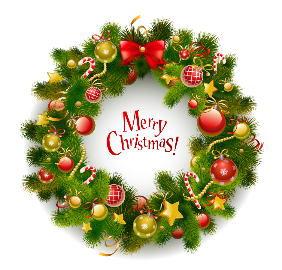 Free Vector がらくた素材庫: クリスマス・リースと家族 beautiful christmas wreath vector イラスト素材