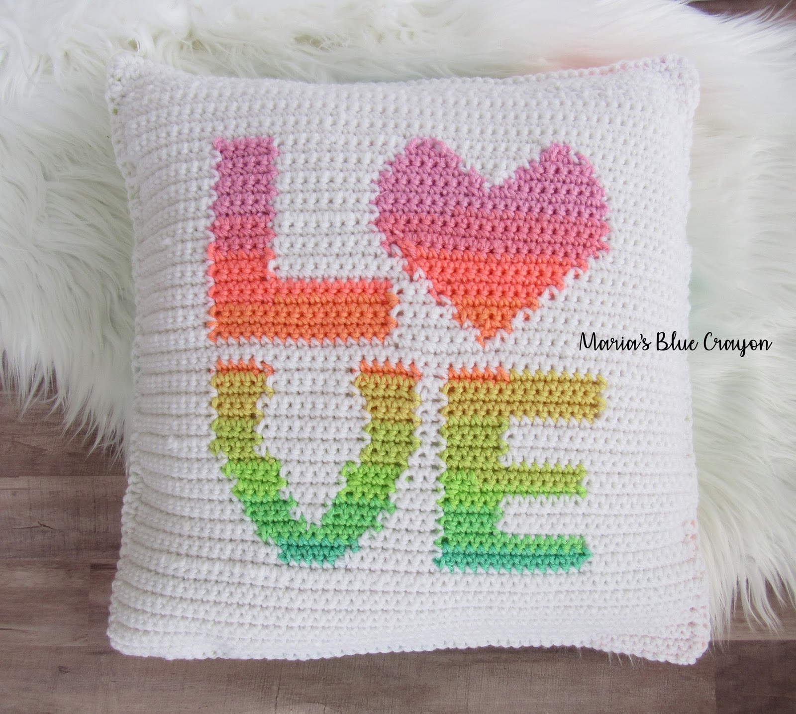 Crochet LOVE Pillow Cover Maria's Blue Crayon