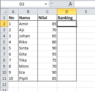 Contoh Dan Penerapan Rumus Excel Ranking