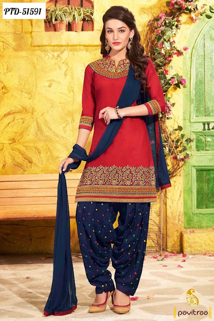 red color cotton beautiful patiala salwar suit online with  great discount sale for velentine day