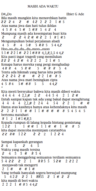 Not Angka Piano Lirik Lagu Ebiet G Ade - Masih Ada Waktu | djadisatube