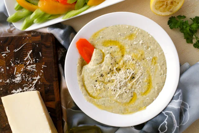 White Bean Dip that is made extra special with the addition of pecorino romano cheese!