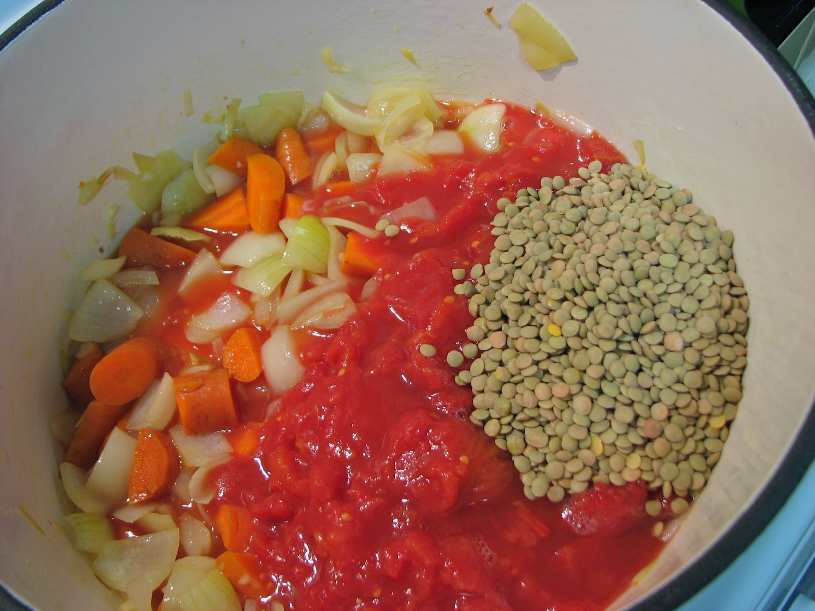 Delectably Mine Stewed Lentils and Tomatoes