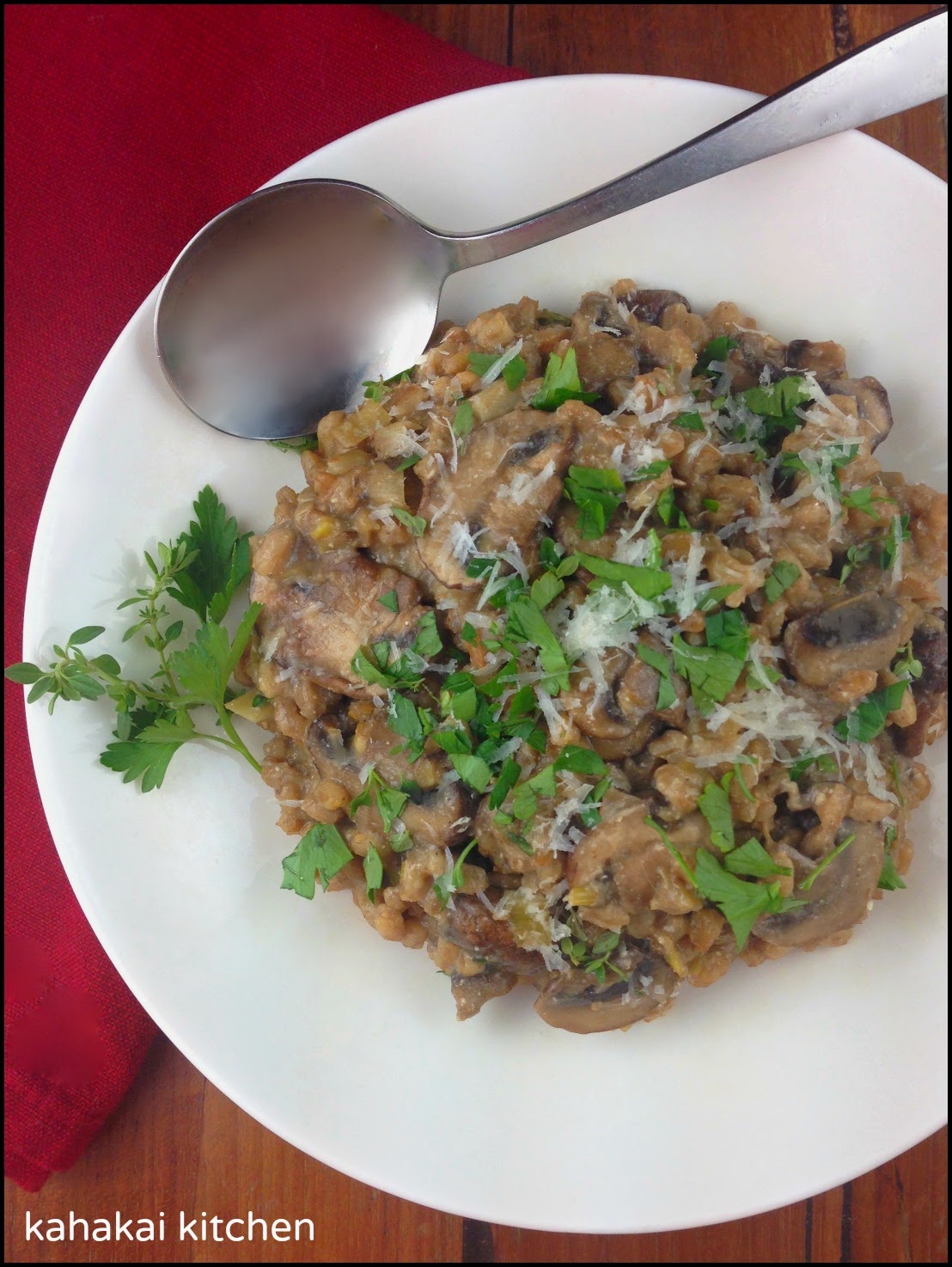 Kahakai Kitchen Nigella's Farro Risotto with Mushrooms and Leeks {One Photo Friday}