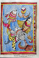 folk madhubani indian fish watercolor ink niji yasutomo paintings painting copy designs flora fishes handmade fauna visit very