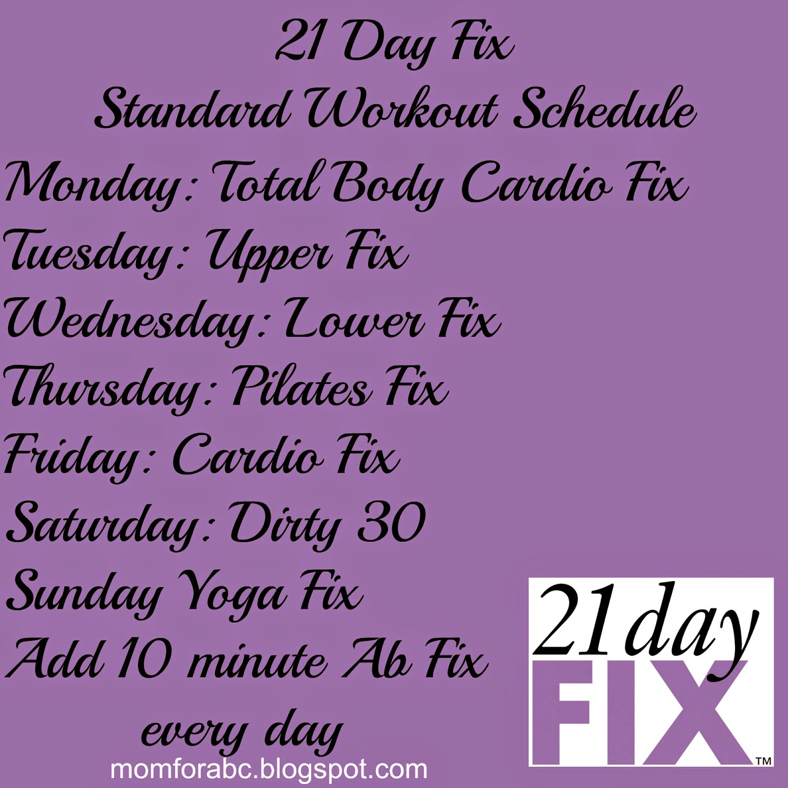 The Transformation of Mom 4 ABCD: 21 Day Fix Workout Descriptions