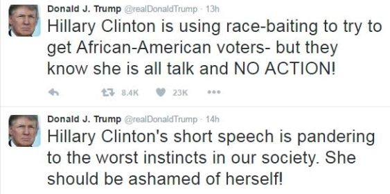 Donald Trump Tweets Again, Blast Clinton & Promises To Fix The African-American Community!