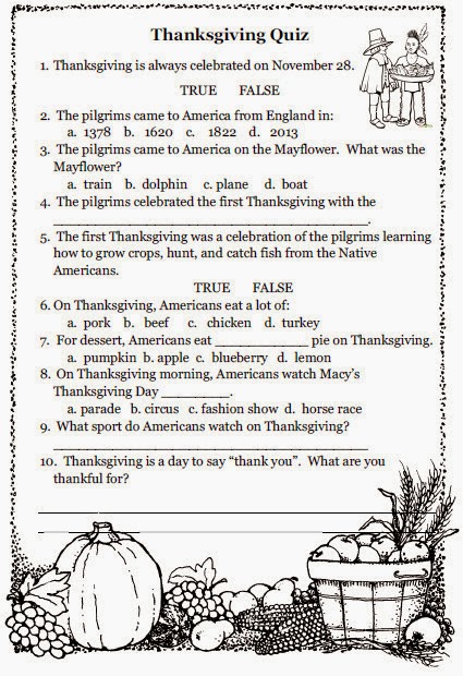 Thanksgiving Quiz And Answer Sheet Printable