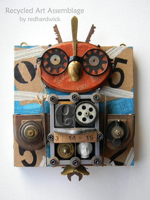 my owl barn jen hardwick recycled art assemblage
