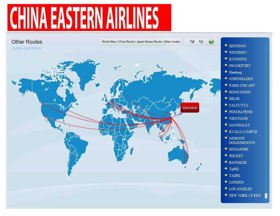 International Flights China Eastern Airlines Route Map