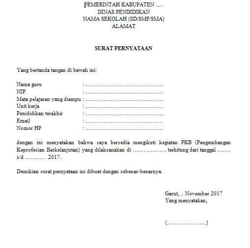 Surat Pernyataan Bersedia Mengikuti Pkb 1 Foldersoal