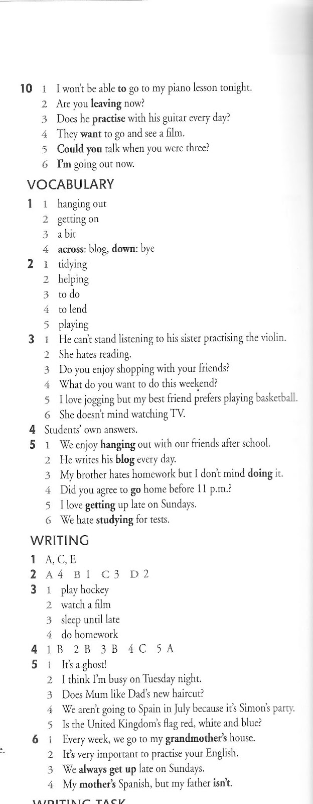 MY ENGLISH CORNER Workbook Answer Key (Starter Unit 2)