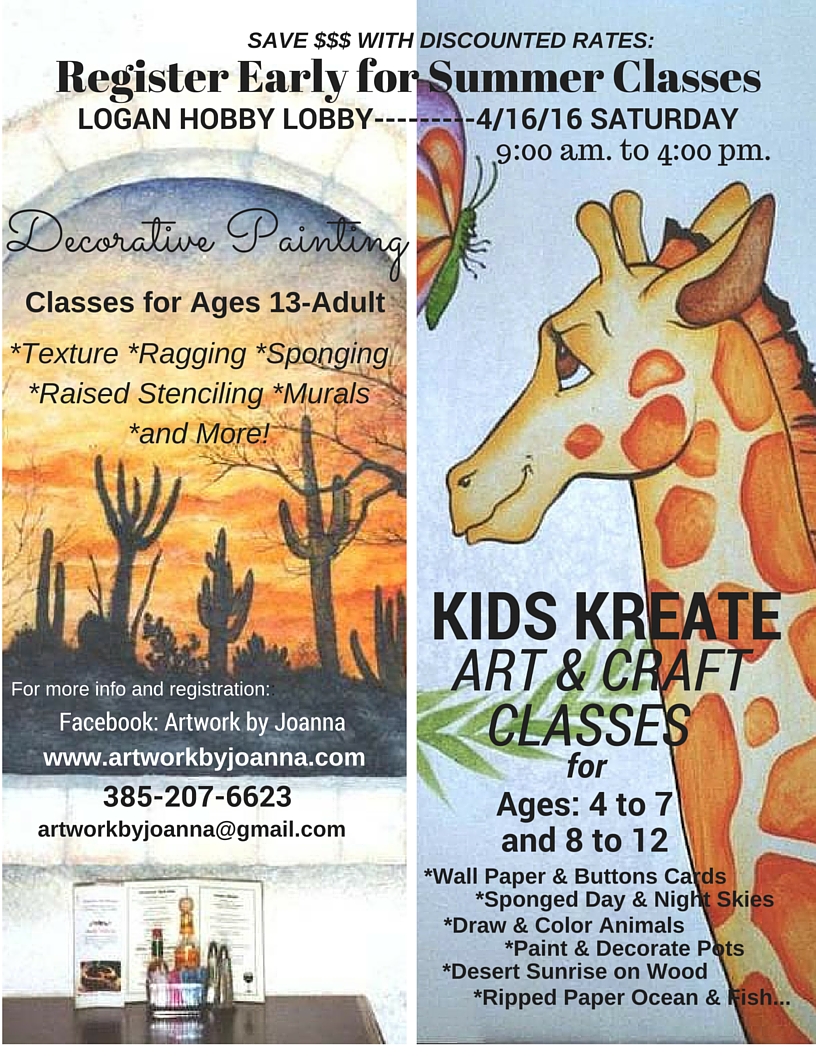 Artwork by Joanna Beginning June 8 and 9, Art Classes at Logan's Hobby