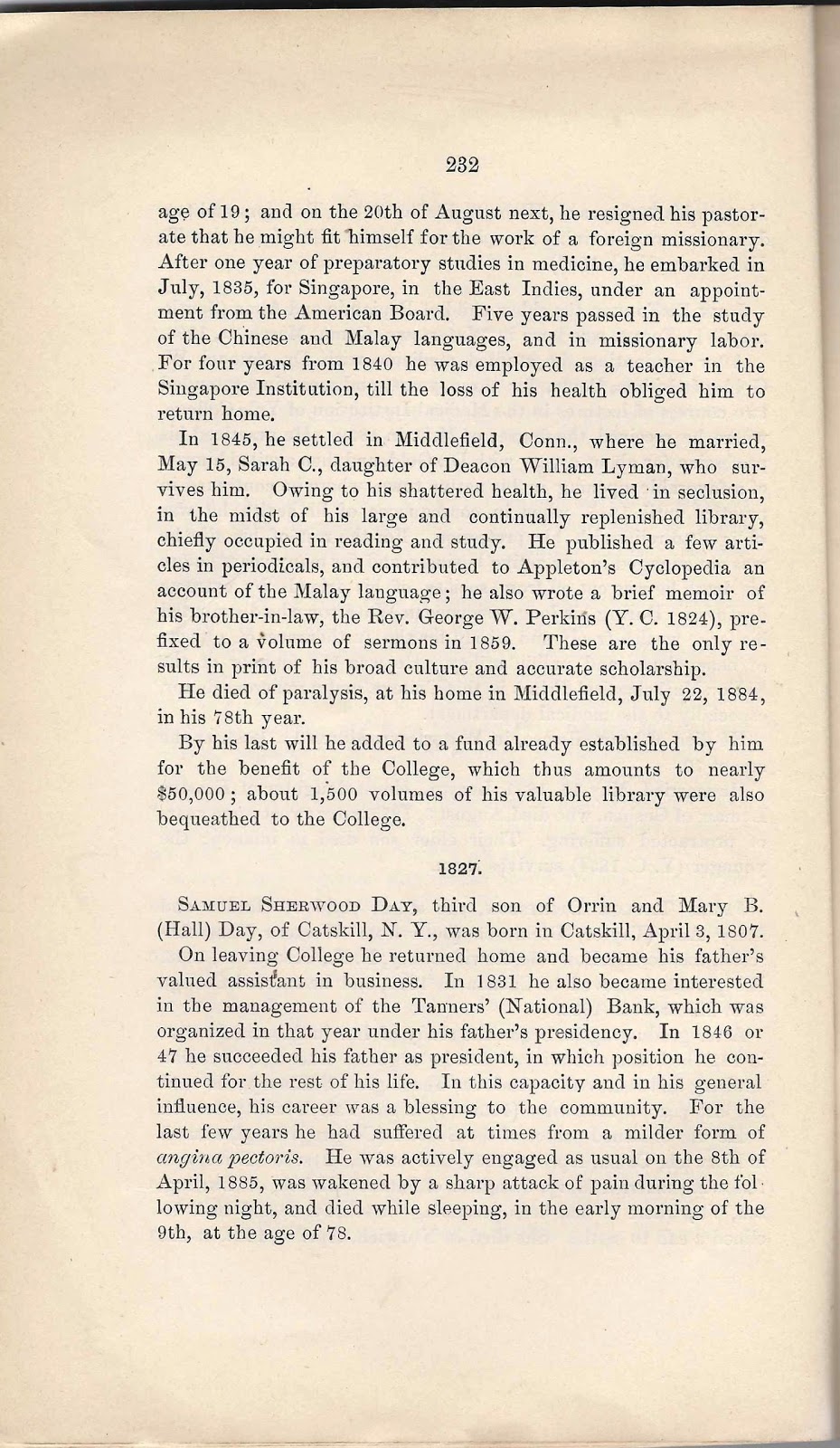 Heirlooms Reunited Obituary of Samuel Sherwood Day, Class of 1827, in