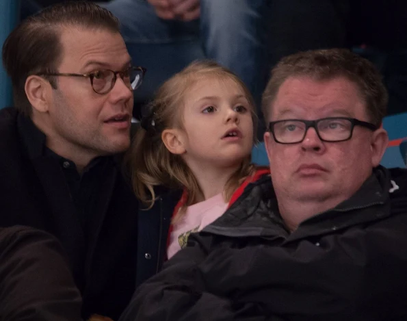 Princess Estelle and her father Prince Daniel at Hovet Globe Arena in Stockholm for AIK hockey match