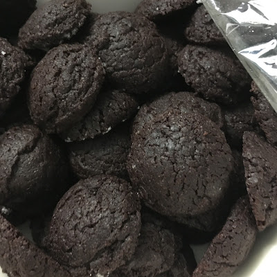 close-up of bite-sized dark chocolate cookies