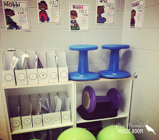 Mrs. Miracle's Music Room Reveal: Blog post includes tons of pics, and solutions for organizing your music room and your flexible seating!