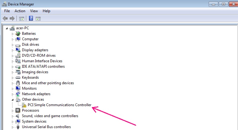 pci simple communications controller doesn t have a driver