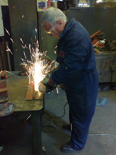 Richard cutting gussets for Houghwell Burn bridge