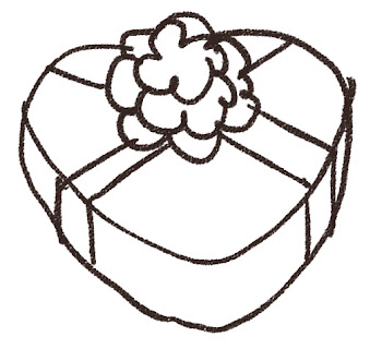 ハート型のプレゼント箱のイラスト（バレンタイン）　線画