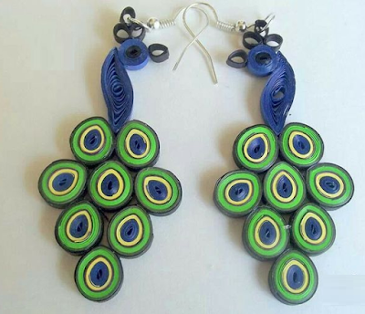 Peacock quilling paper earring designs for kids - quillingpaperdesigns
