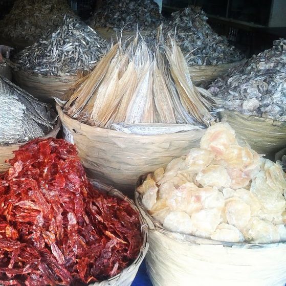Different types of dried seafood being sold at Taboan Market in Cebu City