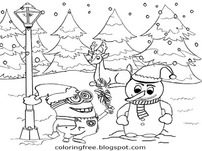 Frosty Winter Woodland Snowman Cool Merry Christmas Minion Coloring Pages For Teenagers To Pencil In