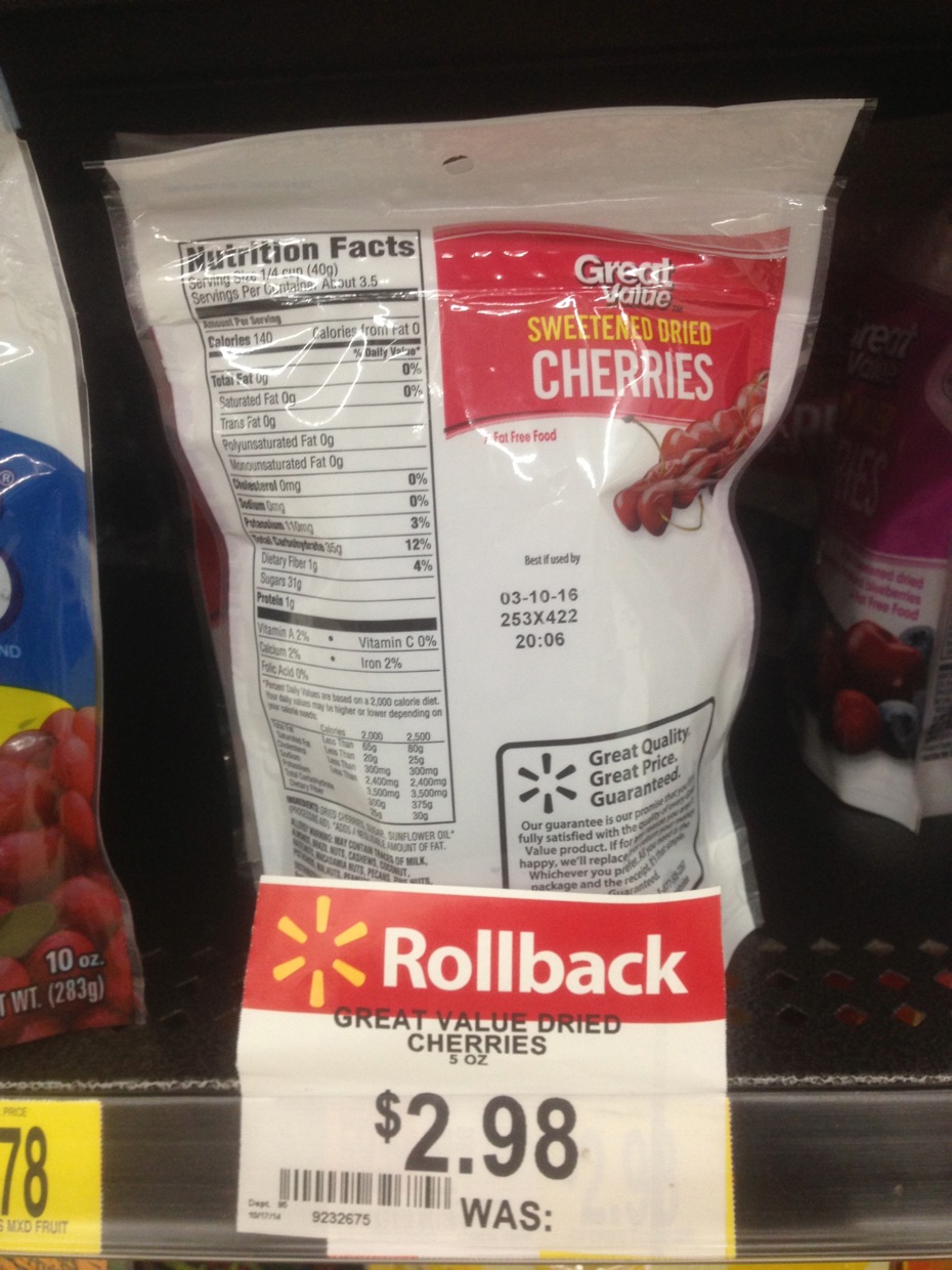 Healthy Grocery Sweetened Dried Cherries, Great Value, 5 oz Walmart