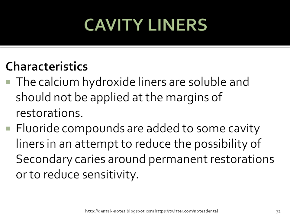 Dental Notes Cavity Varnishes, Liners and Bases NOTES continued