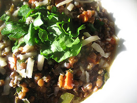 puy lentil soup with spinach