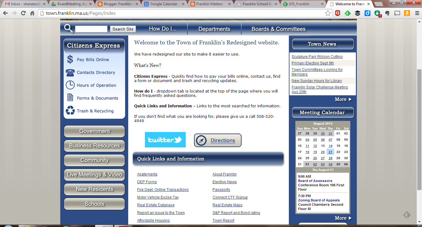 screen image of the re-designed Franklin webpage