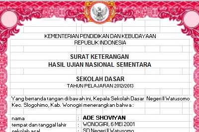 Contoh Format Blangko Skhun Sd Sementara