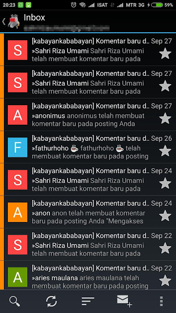 Tampilan K-9 ketika membuka inbox Tampilan K-9 ketika membuka inbox