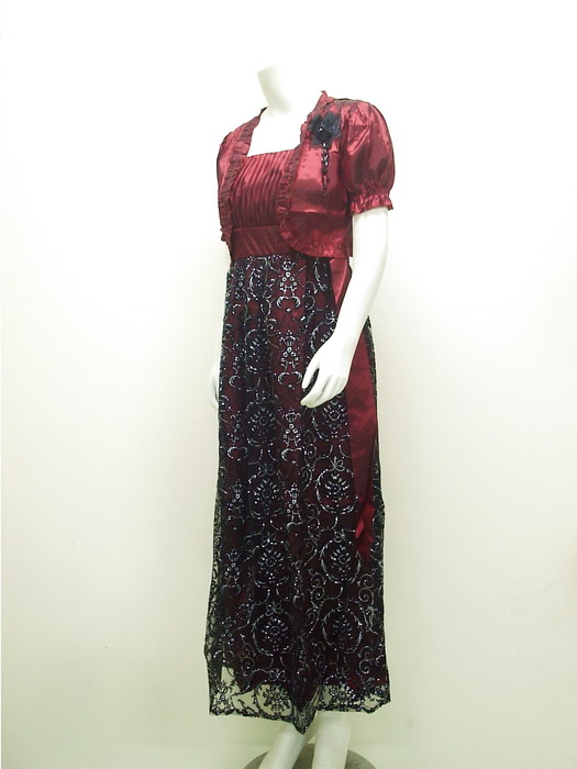 Beautiful Party Maxi Gaun Tafeta Combi - LC-3458-Maroon ~ Gaun Pesta
