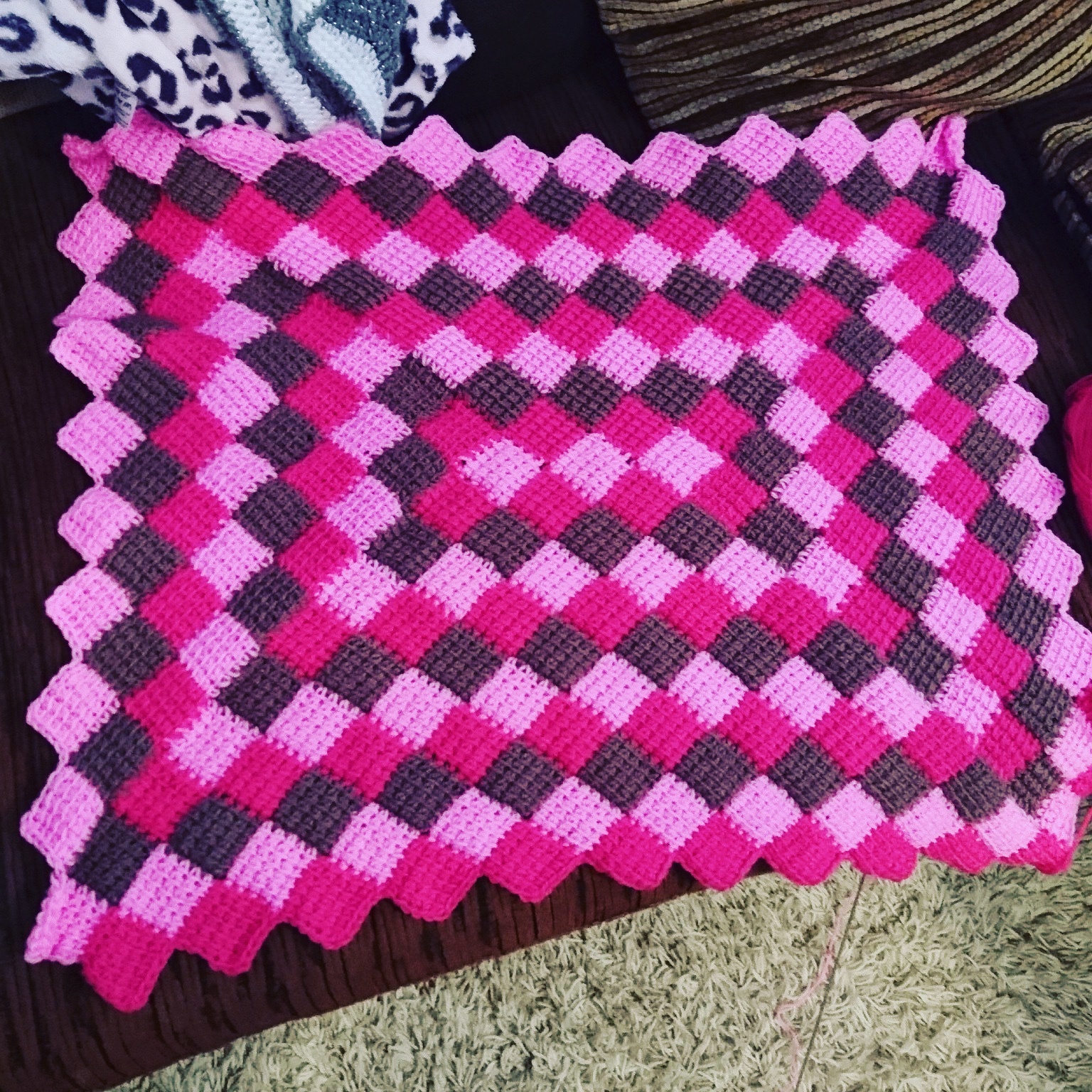 Game Schooling Mama Entrelac Tunisian Crochet Pink Baby Blanket