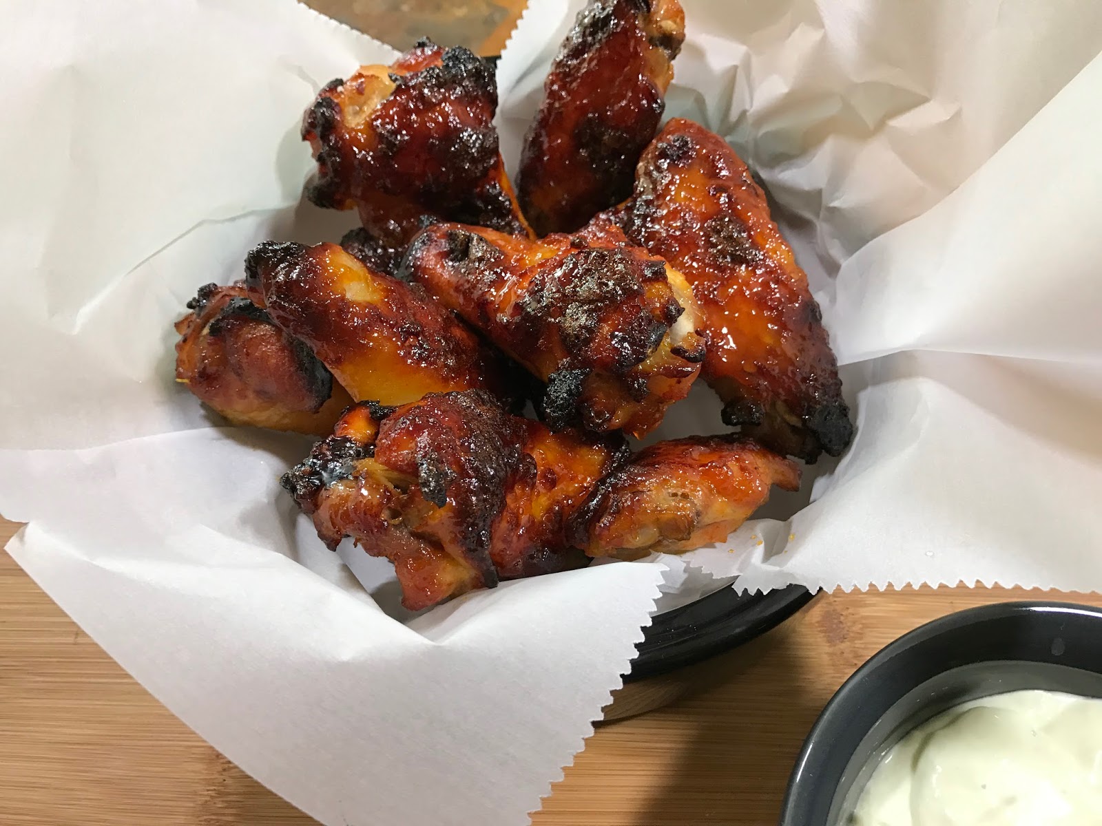ApricotGlazed Chicken Wings with Blue CheeseWasabi Dip