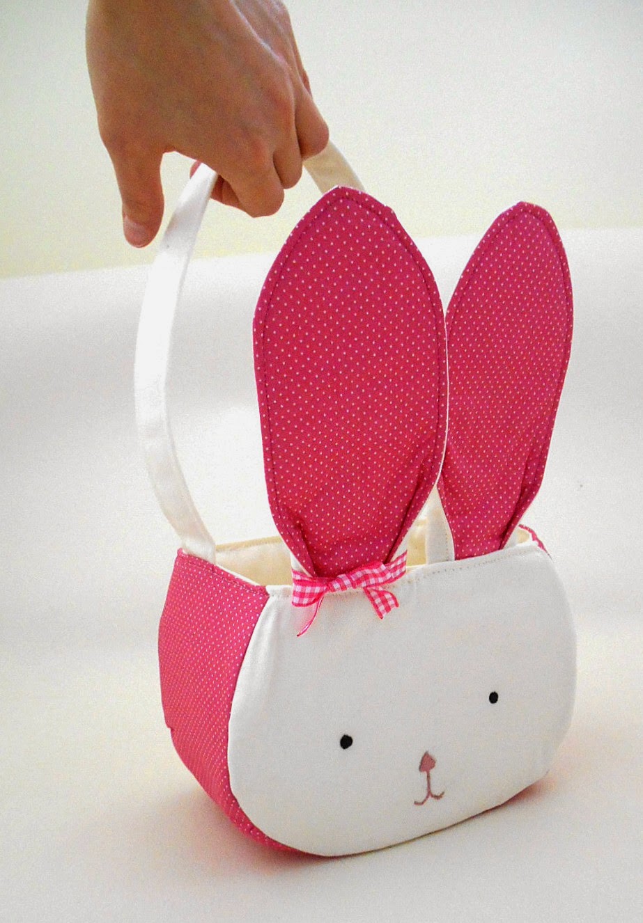 baby gift pink and white bunny face storage caddy with big ears