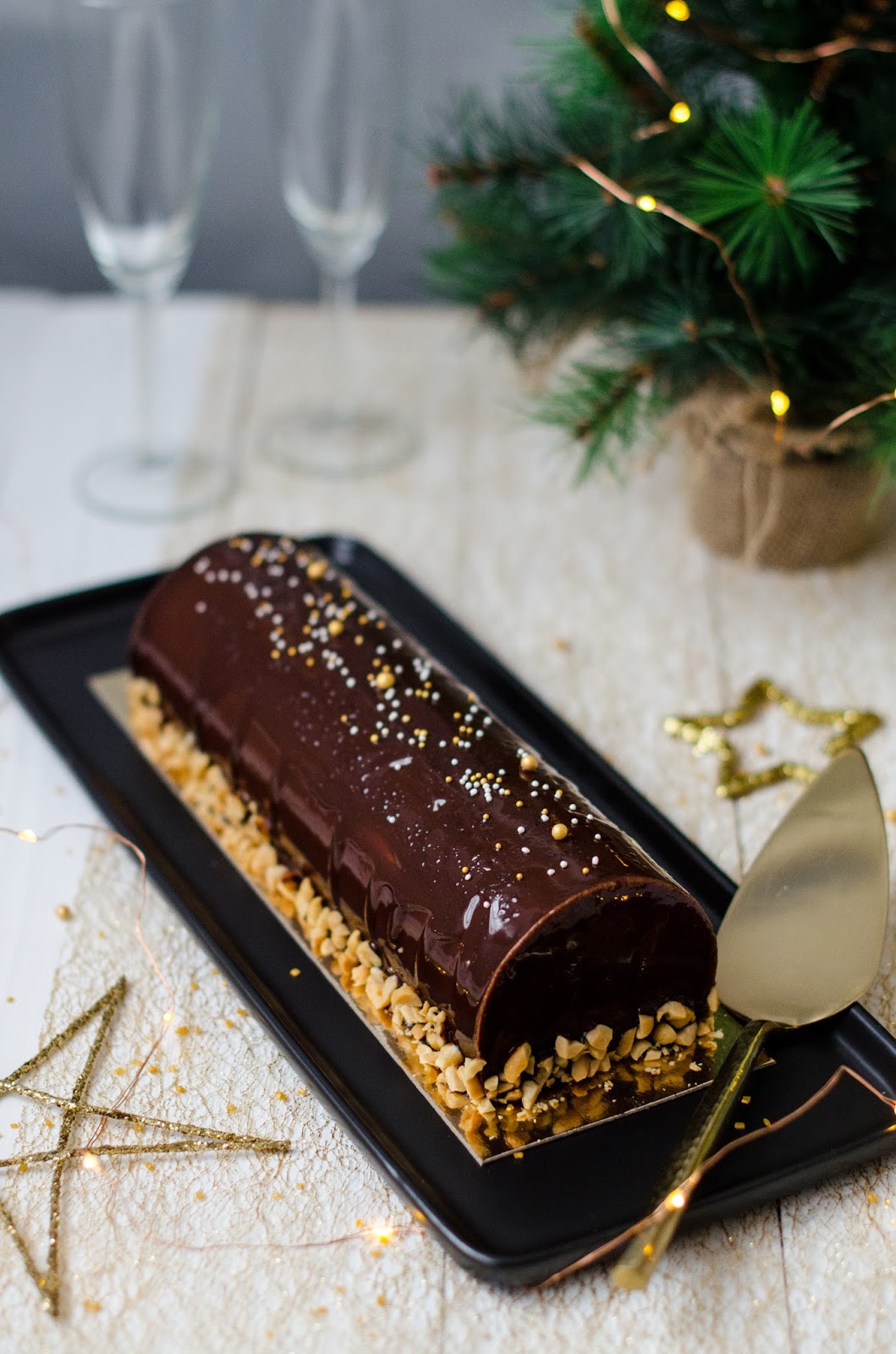 Bûche de Noël Chocolat Cacahuète 