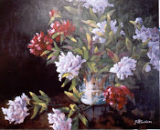 Peonies Red & White 30x36" oil on canvas