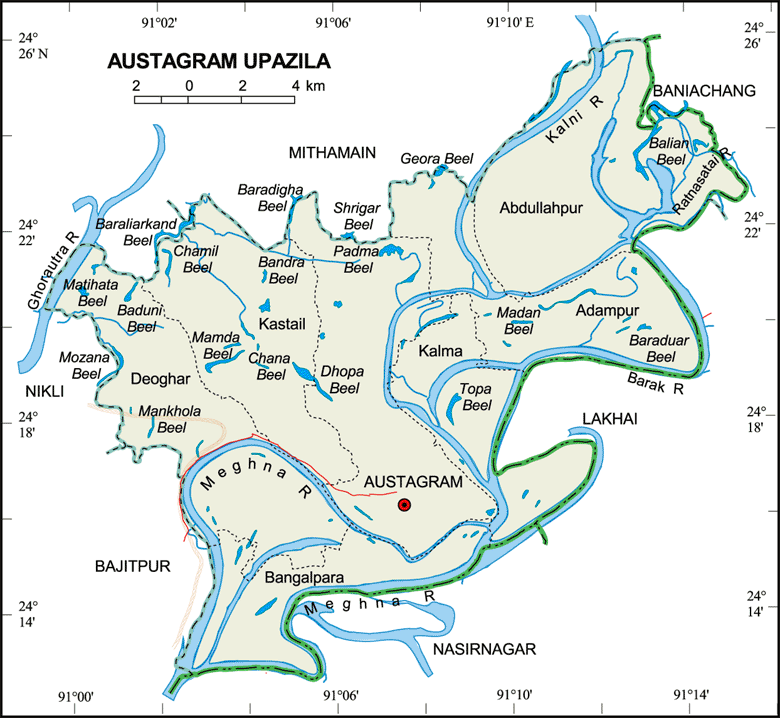 Austagram Upazila Map Kishoreganj District Bangladesh
