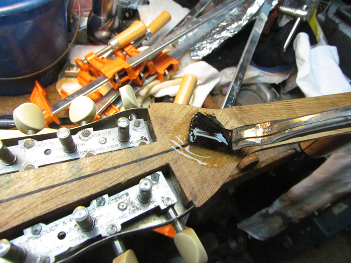 Gluing Fingerboard and Headstock Veneer on the Princess Banjo-Mandolin ...
