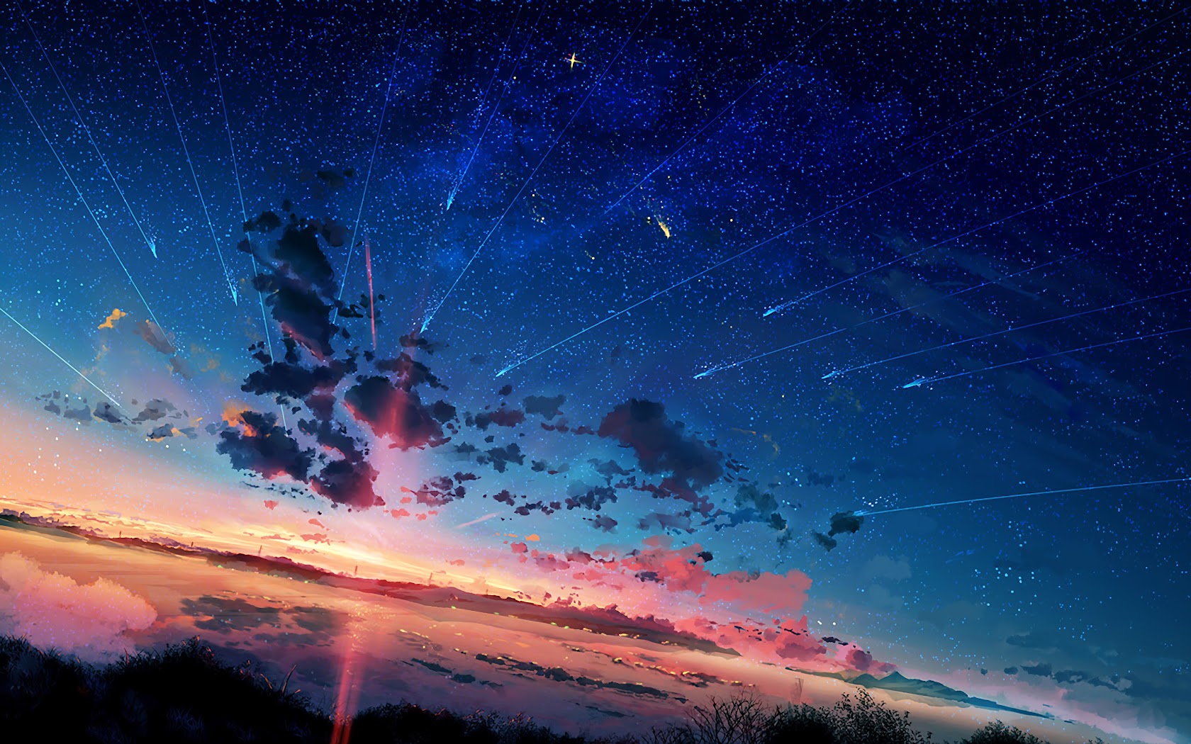 Anime, Scenery, Horizon, Shooting Star, Sunset, 4K, 3840x2160, #15 ...